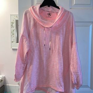 Calvin Klein Cowl Neck Sweatshirt.  Tie dye Pink with button-up sleeves.